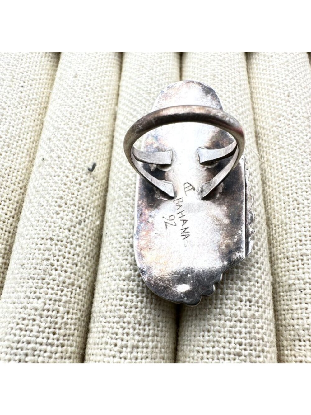 Native American Hallmarked Large Gold Stone Sterling Silver Ring Size 7 - Picture 9 of 10